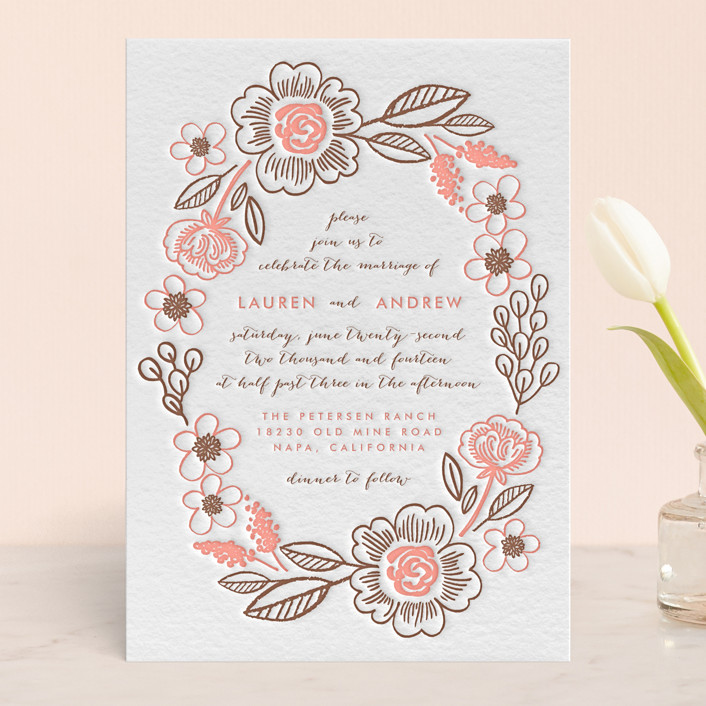 Botanical Wreath Letterpress Wedding Invitations By Alethea And Botanical Wreath Rustic Letterpress Wedding Invitations In Petal By Alethea And Ruth