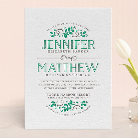 Botanical Letterpress Wedding Invitations by Jessica Williams Minted