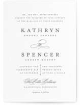 This is a black letterpress wedding invitation by Olivia Raufman called classic composition with letterpress printing on coventry320 in standard.
