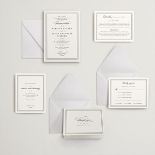 This is a soft black letterpress wedding invitations with letterpress by Kimberly FitzSimons called eloquence printing on somerset500 in standard