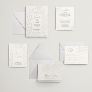 This is a stone letterpress wedding invitations with letterpress by Lauren Chism called faded palm printing on somerset500 in standard