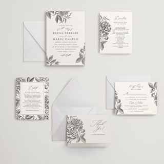 This is a soft black letterpress wedding invitations with letterpress by Chris Griffith called etchings of roses printing on somerset500 in standard
