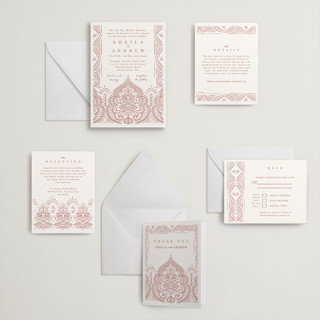 This is a rosewood letterpress wedding invitations with letterpress by Kanika Mathur called taj printing on somerset500 in standard