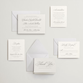This is a graphite letterpress wedding invitations with letterpress by Wildfield Paper Co called calligraphie printing on somerset500 in standard