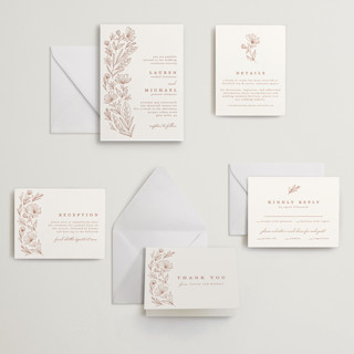 This is a burnt rose letterpress wedding invitations with letterpress by Heather Cairl called pressed botanicals printing on somerset500 in standard