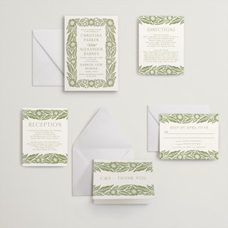 This is a pistachio letterpress wedding invitations with letterpress by Katharine Watson called printed floral printing on somerset500 in standard