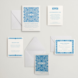 This is a sapphire letterpress wedding invitations with letterpress by Stephanie Hawkes called floral stamp printing on somerset500 in standard