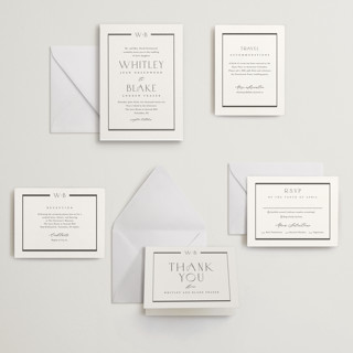 This is a black letterpress wedding invitations with letterpress by Stacey Meacham called luster printing on somerset500 in standard