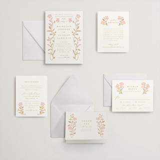 This is a faux gold letterpress wedding invitations with letterpress by Everett Paper Goods called mirror floral printing on somerset500 in standard