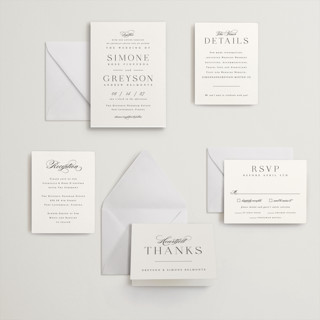 This is a soft black letterpress wedding invitations with letterpress by Hooray Creative called classic serif printing on somerset500 in standard