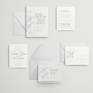 This is a ash letterpress wedding invitations with letterpress by Everett Paper Goods called sidebar printing on somerset500 in standard