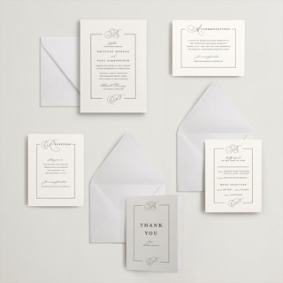 This is a soft black letterpress wedding invitations with letterpress by Amy Payne called monogram border printing on somerset500 in standard