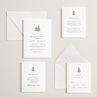 This is a olive letterpress wedding invitations with letterpress by Itsy Belle Studio called evergreens printing on somerset500 in standard