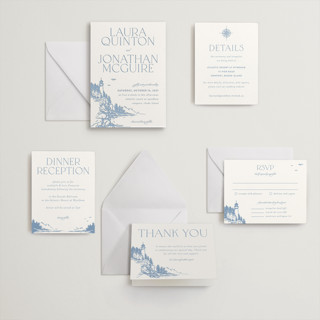 This is a provincial blue letterpress wedding invitations with letterpress by Tennie and Co. called the cliff printing on somerset500 in standard
