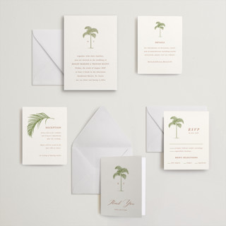 This is a pistachio letterpress wedding invitations with letterpress by Melinda Denison called palm printing on somerset500 in standard