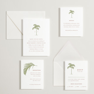 This is a pistachio letterpress wedding invitations with letterpress by Melinda Denison called palm printing on somerset500 in standard