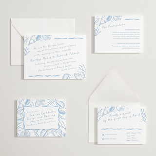 This is a sky blue letterpress wedding invitations with letterpress by Oscar and Emma - Karly Depew called shoreline printing on somerset500 in standard
