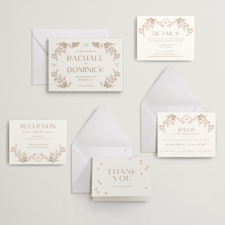 This is a matte gold letterpress wedding invitations with letterpress by Susan Zinader called wildflower garland printing on somerset500 in standard