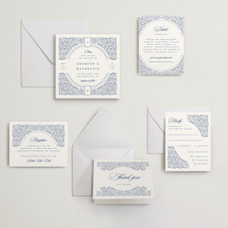 This is a lapis letterpress wedding invitations with letterpress by Yuliya Evseeva called acanthus leaves printing on somerset500 in standard