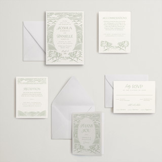 This is a mint letterpress wedding invitations with letterpress by Pink House Press called vineyard vows printing on somerset500 in standard