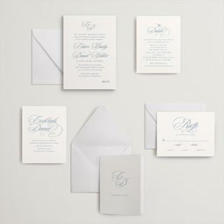 This is a provincial blue letterpress wedding invitations with letterpress by Creo Study called aristocratic printing on somerset500 in standard