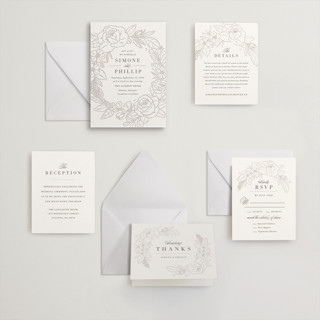 This is a coffee letterpress wedding invitations with letterpress by Kristen Smith called sketched blooms printing on somerset500 in standard