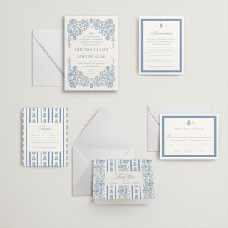 This is a provincial blue letterpress wedding invitations with letterpress by Erin German called sweet garden printing on somerset500 in standard
