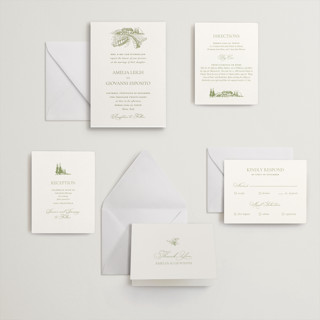 This is a pistachio letterpress wedding invitations with letterpress by Lucrecia Caporale called vineyard elegance printing on somerset500 in standard