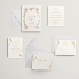 This is a faux gold letterpress wedding invitations with letterpress by Selima Akhter called nouveau peony printing on somerset500 in standard