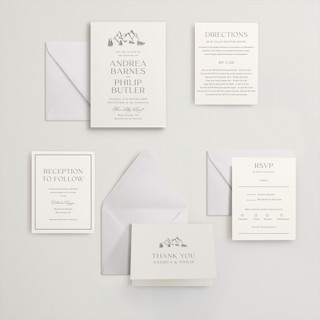 This is a graphite letterpress wedding invitations with letterpress by Lucrecia Caporale called mountain serenity printing on somerset500 in standard