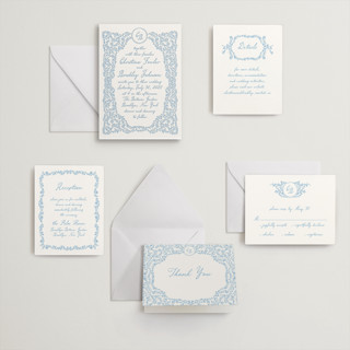 This is a sky blue letterpress wedding invitations with letterpress by Creo Study called garden romance printing on somerset500 in standard