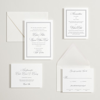 This is a graphite letterpress wedding invitations with letterpress by Megan Davis called bradford printing on white cotton in standard