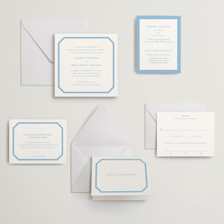 This is a sky blue letterpress wedding invitations with letterpress by Megan Davis called danbury printing on somerset500 in standard