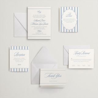 This is a provincial blue letterpress wedding invitations with letterpress by Creo Study called stately printing on somerset500 in standard