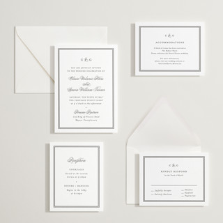 This is a soft black letterpress wedding invitations with letterpress by Carolyn MacLaren called timeless together printing on white cotton in standard