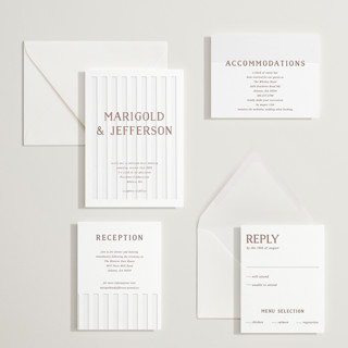 This is a burnt sienna letterpress wedding invitations with letterpress by Kelly Watkins called stripes printing on coventry320 in standard