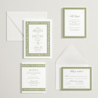 This is a pistachio letterpress wedding invitations with letterpress by Robert and Stella called darcy printing on somerset500 in standard