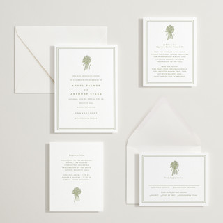This is a pistachio letterpress wedding invitations with letterpress by Lori Wemple called wedding bouquet printing on somerset500 in standard