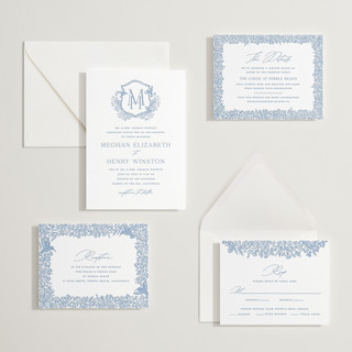 This is a provincial blue letterpress wedding invitations with letterpress by Erin Deegan called hummingbird botanicals printing on somerset500 in standard