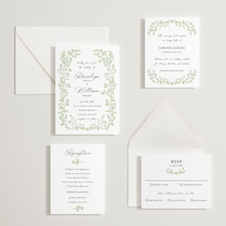 This is a tea green letterpress wedding invitations with letterpress by Susan Moyal called flower garden printing on somerset500 in standard