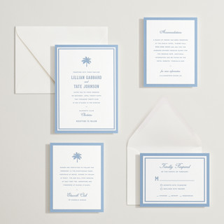 This is a provincial blue letterpress wedding invitations with letterpress by Sara Hicks Malone called preston printing on somerset500 in standard
