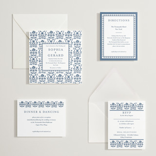 This is a indigo letterpress wedding invitations with letterpress by Oma N. Ramkhelawan called pressed motif printing on somerset500 in standard
