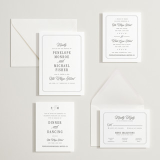 This is a soft black letterpress wedding invitations with letterpress by Leah Bisch called outlined printing on somerset500 in standard