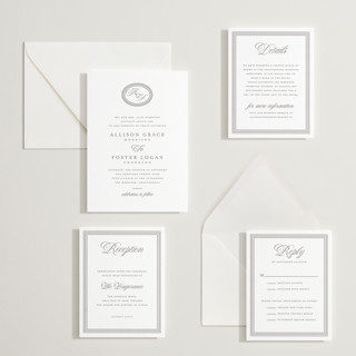 This is a graphite letterpress wedding invitations with letterpress by Jessica Williams called haverly printing on somerset500 in standard