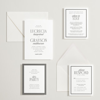 This is a soft black letterpress wedding invitations with letterpress by Kamala Nahas called grayson printing on somerset500 in standard