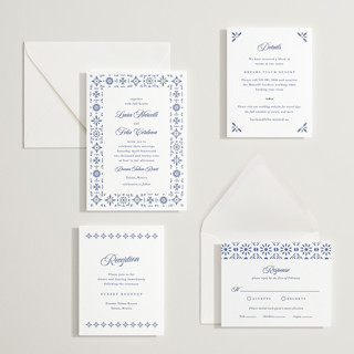 This is a lapis letterpress wedding invitations with letterpress by Olivia Raufman called talavera tiles printing on somerset500 in standard