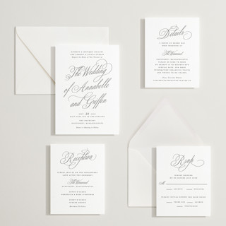 This is a soft black letterpress wedding invitations with letterpress by Susan Zinader called romantic script printing on somerset500 in standard
