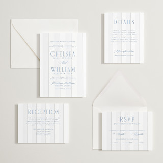 This is a provincial blue letterpress wedding invitations with letterpress by Nicole Walsh called subtle stripes printing on somerset500 in standard