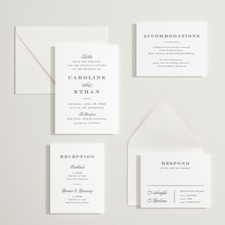 This is a soft black letterpress wedding invitations with letterpress by Carolyn MacLaren called proper printing on somerset500 in standard