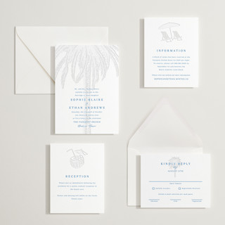 This is a sapphire letterpress wedding invitations with letterpress by Kaydi Bishop called palm tree printing on somerset500 in standard